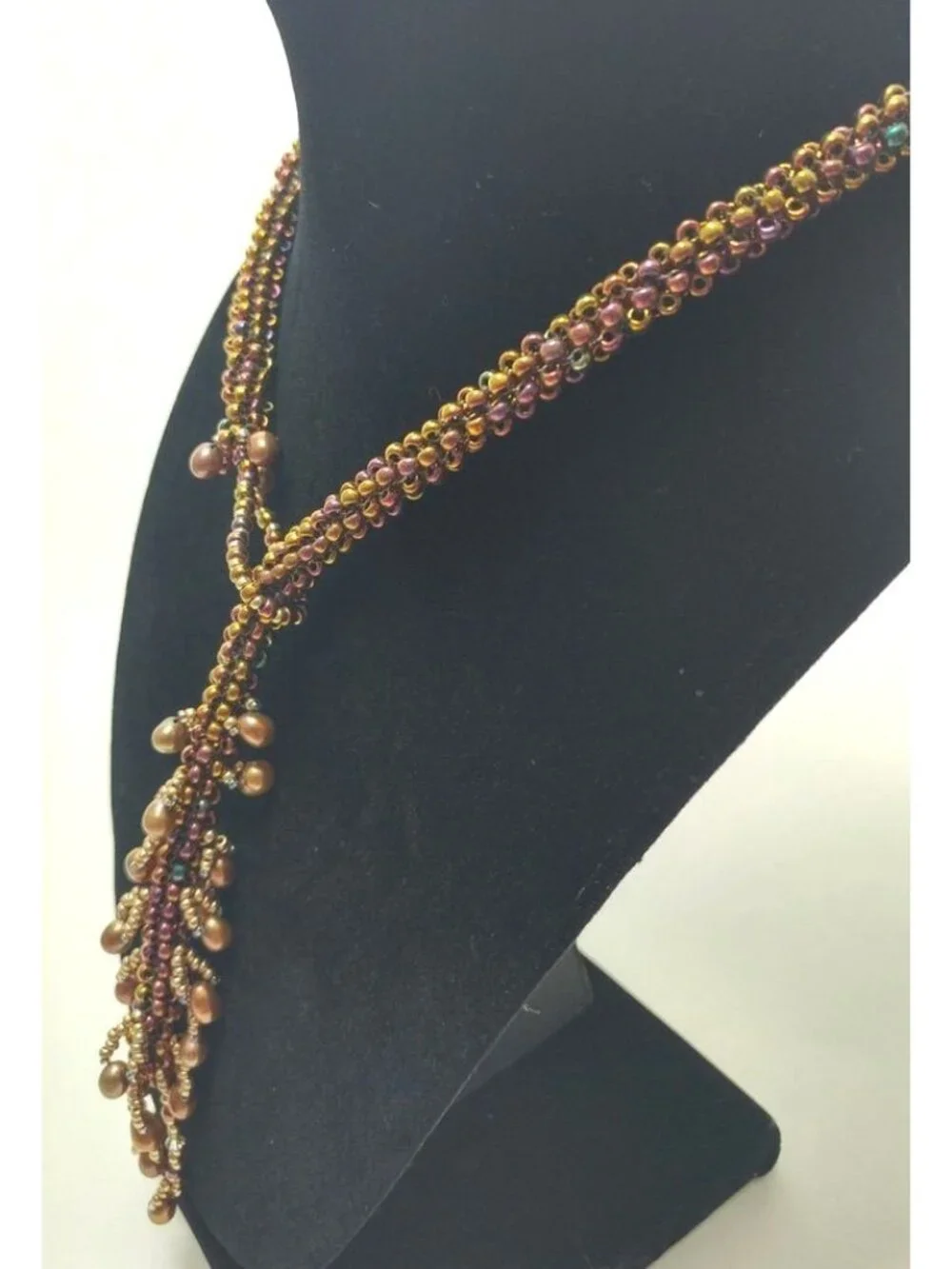 Freshwater Pearls Swarovski Crystals Lariat Necklace Japanese Beads Artisan-Made - Picture 2 of 8